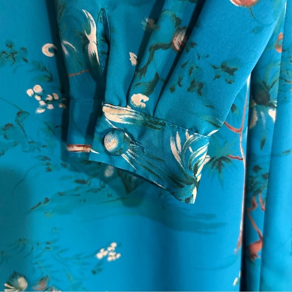 Vintage Leslie Fay Tropical Palm Tree Print Long Sleeve Shirt Dress Duster 16P - Picture 13 of 13